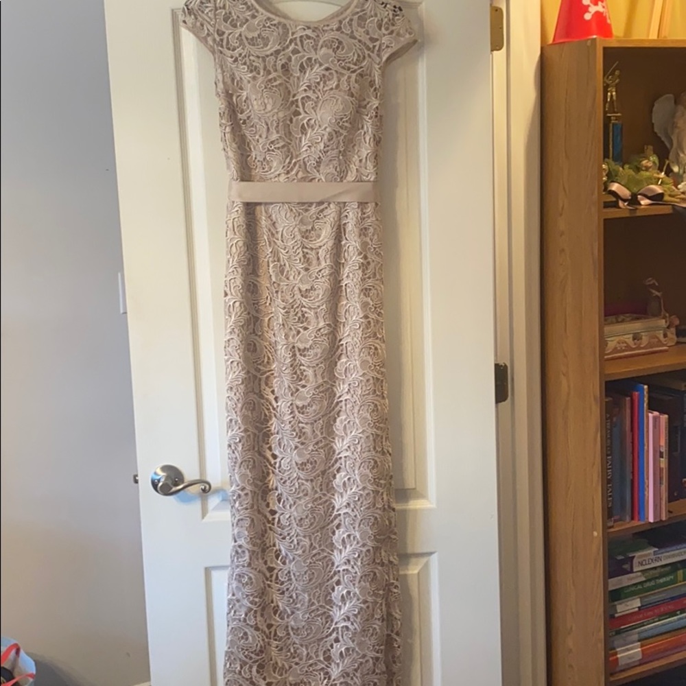 Gold nude lace bridesmaids dress